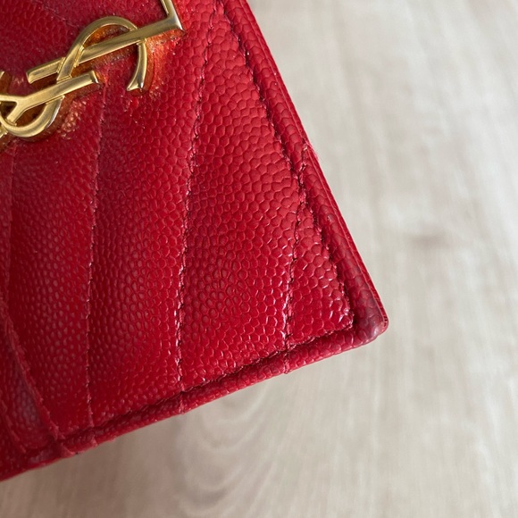 YSL Saint Laurent Matelasse Card Holder Wallet Red - Picture 5 of 8